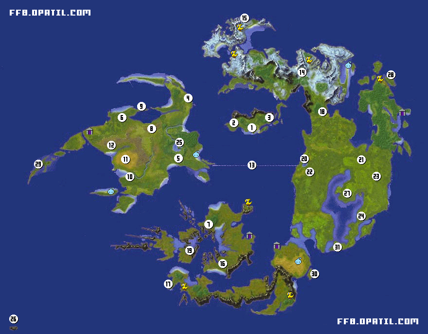 FF8のワールドマップ（世界地図） ／ ファイナルファンタジー8 完全攻略：Final Fantasy VIII ／ ゲーム攻略メモ